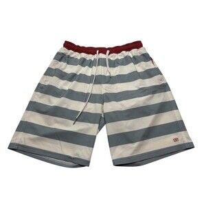 Men's Albion Fit Striped Fully Lined Swim Shorts 8" Size 34 White Grey Red